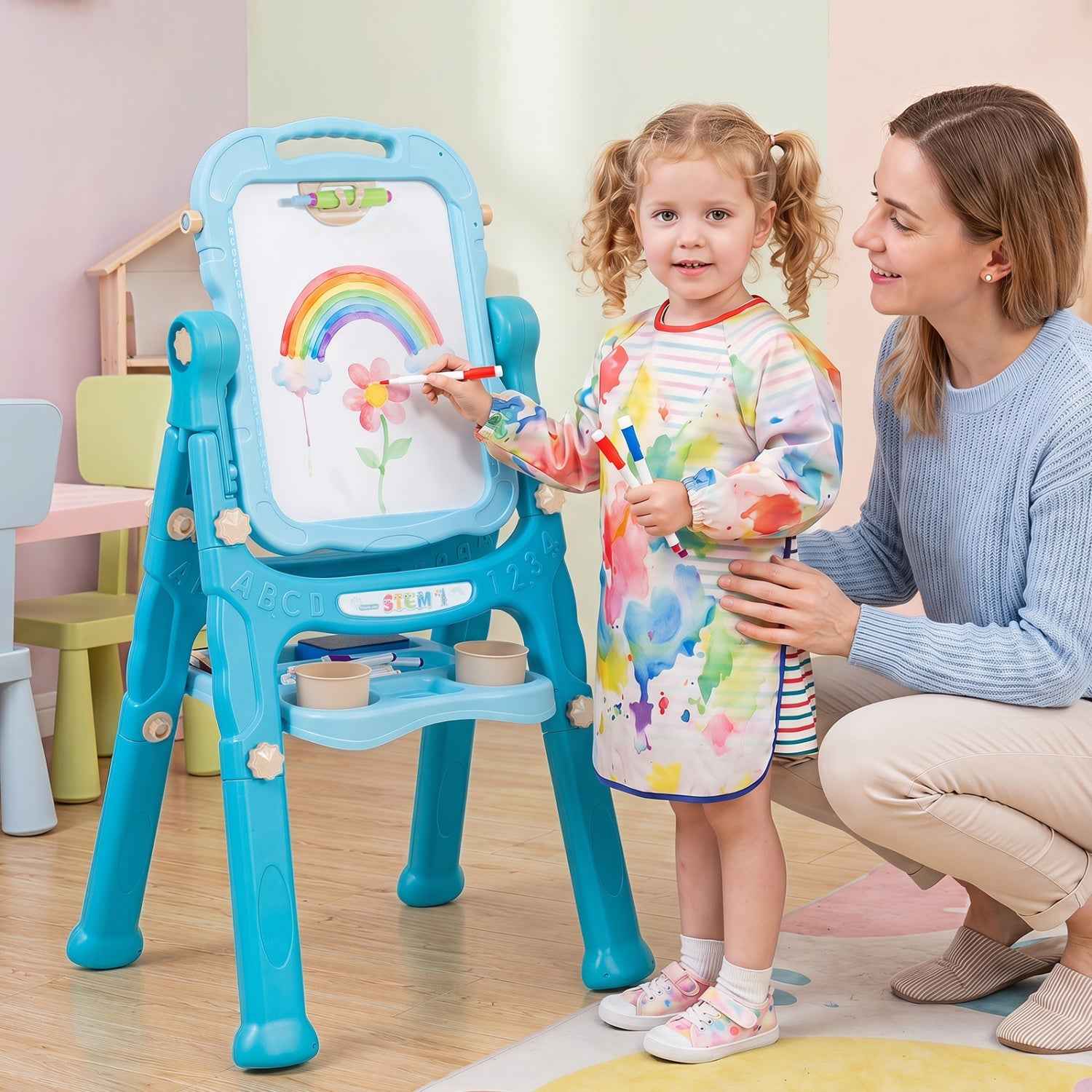 Kids Art Easel with Adjustable Height & 22 Accessories | 4-in-1 | Ages 3+