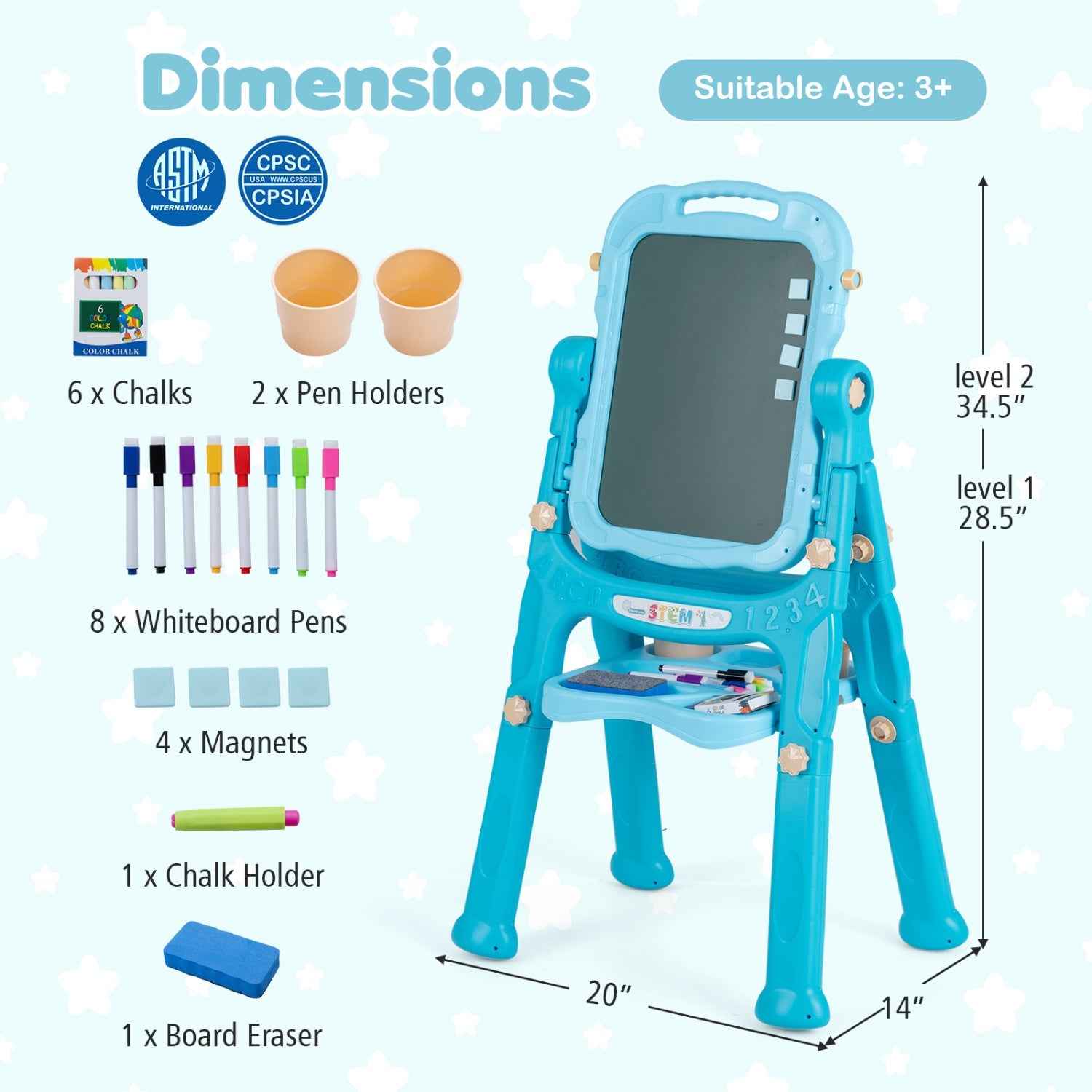 Kids Art Easel with Adjustable Height & 22 Accessories | 4-in-1 | Ages 3+