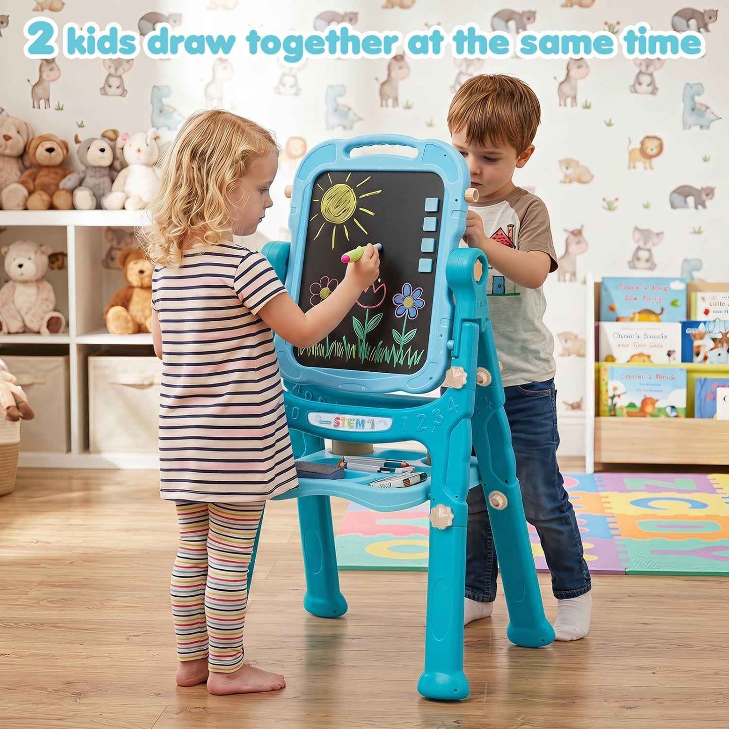 Kids Art Easel with Adjustable Height & 22 Accessories | 4-in-1 | Ages 3+