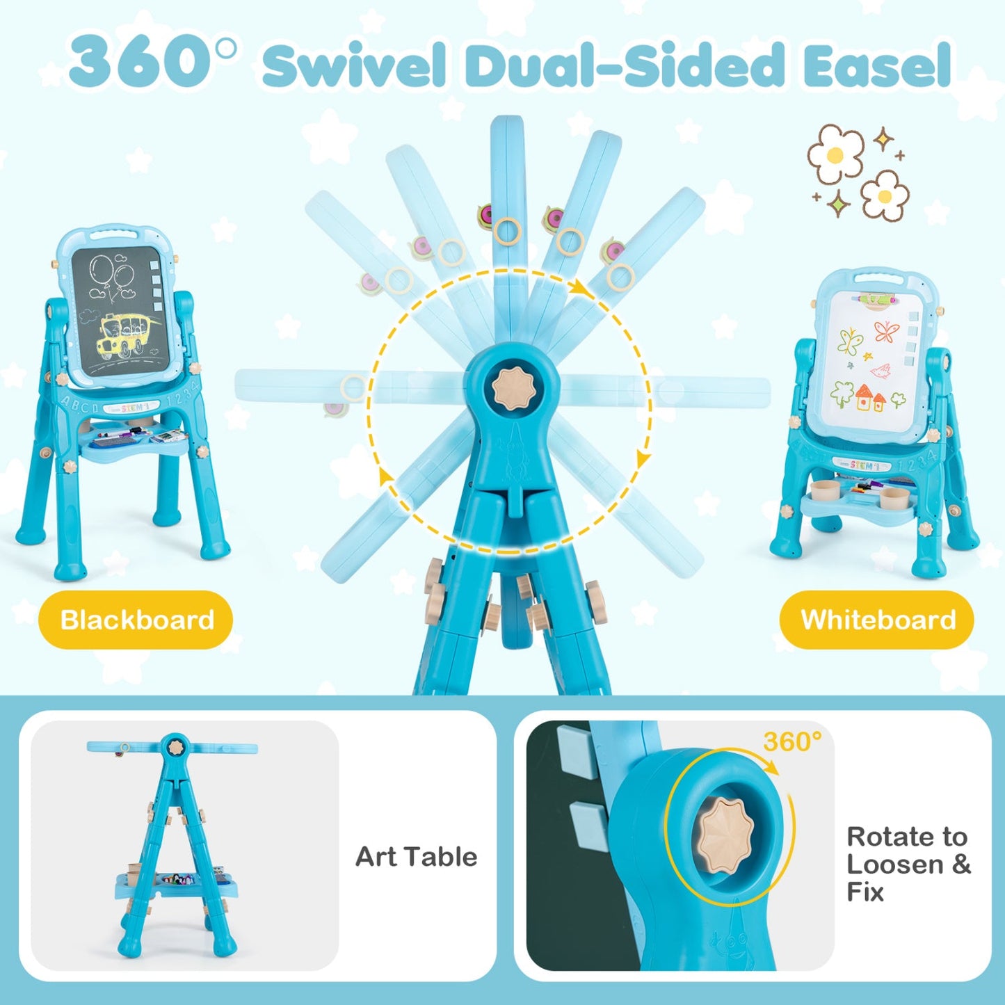 Kids Art Easel with Adjustable Height & 22 Accessories | 4-in-1 | Ages 3+
