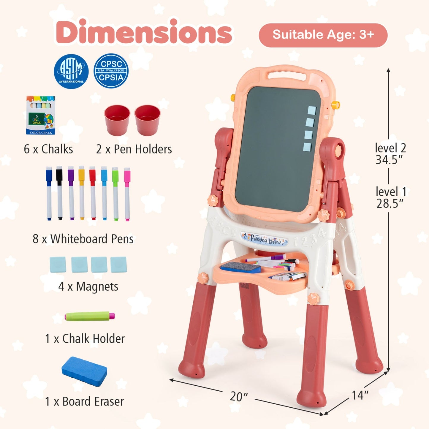 Kids Art Easel with Adjustable Height & 22 Accessories | 4-in-1 | Ages 3+