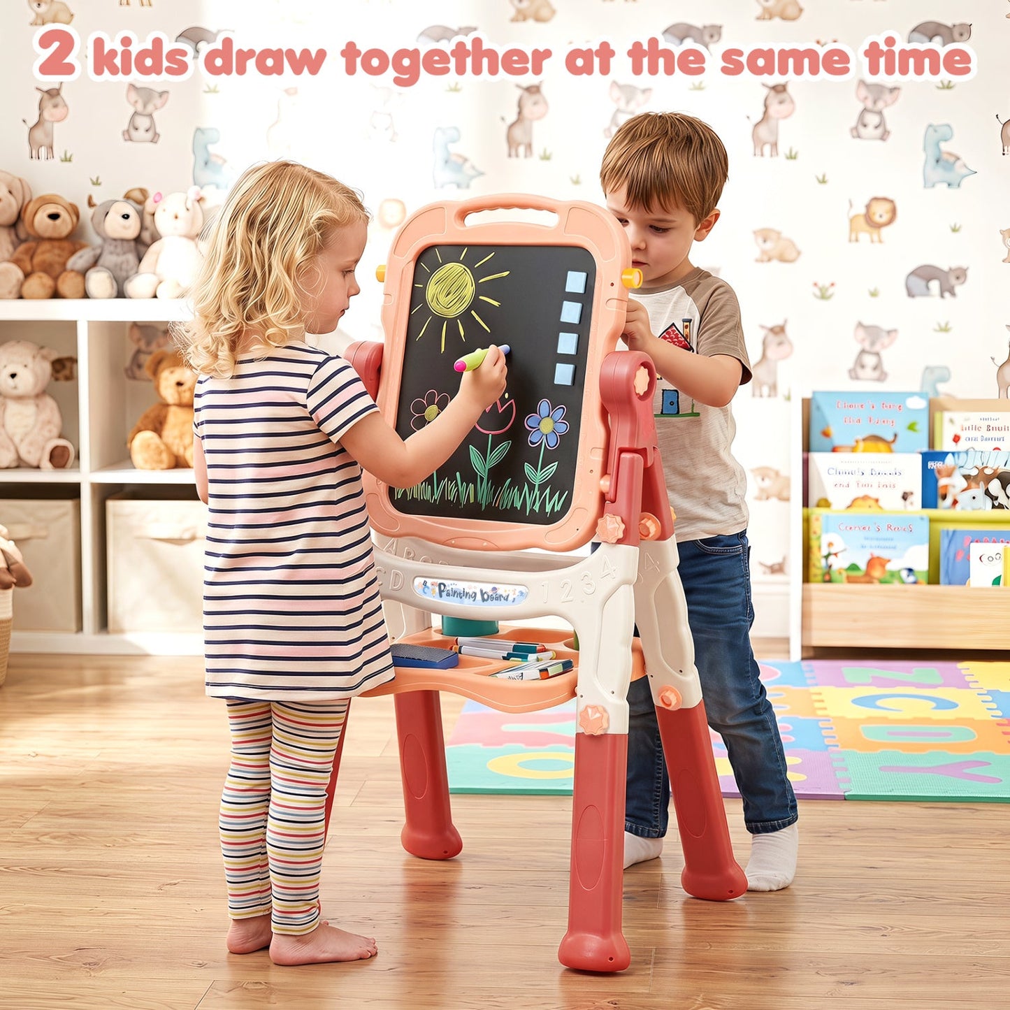 Kids Art Easel with Adjustable Height & 22 Accessories | 4-in-1 | Ages 3+