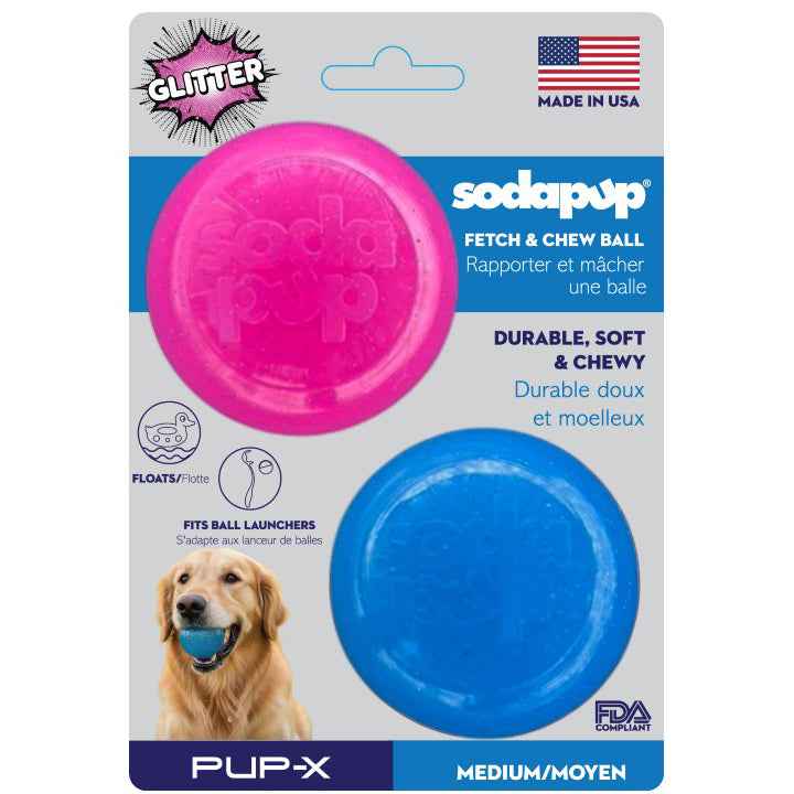 SodaPup Glitter Ball Dog Toy 2-Pack - 2.5" Floating Treat Dispenser
