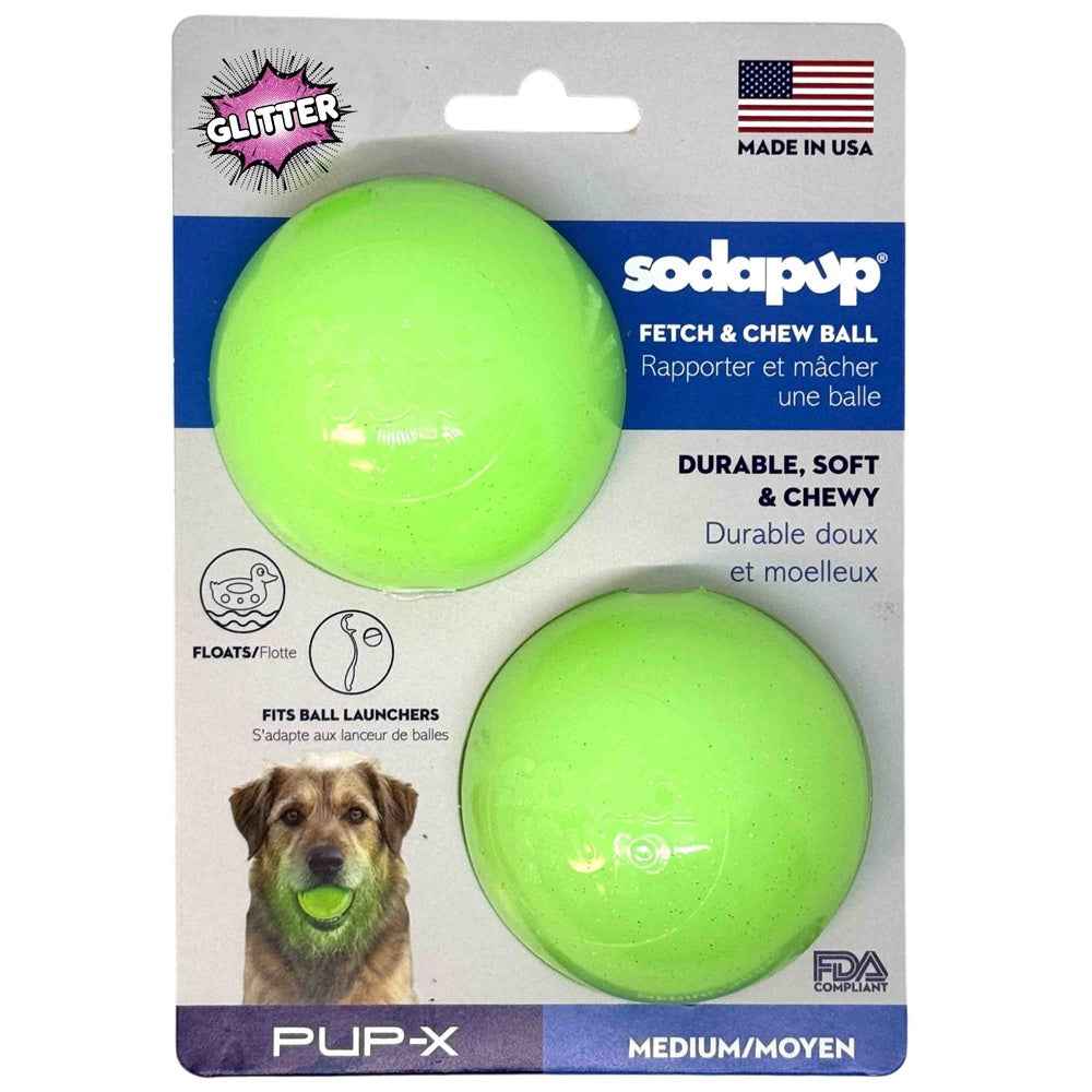 SodaPup Green Glitter Ball 2-Pack - Floating Treat Dispensing Toy