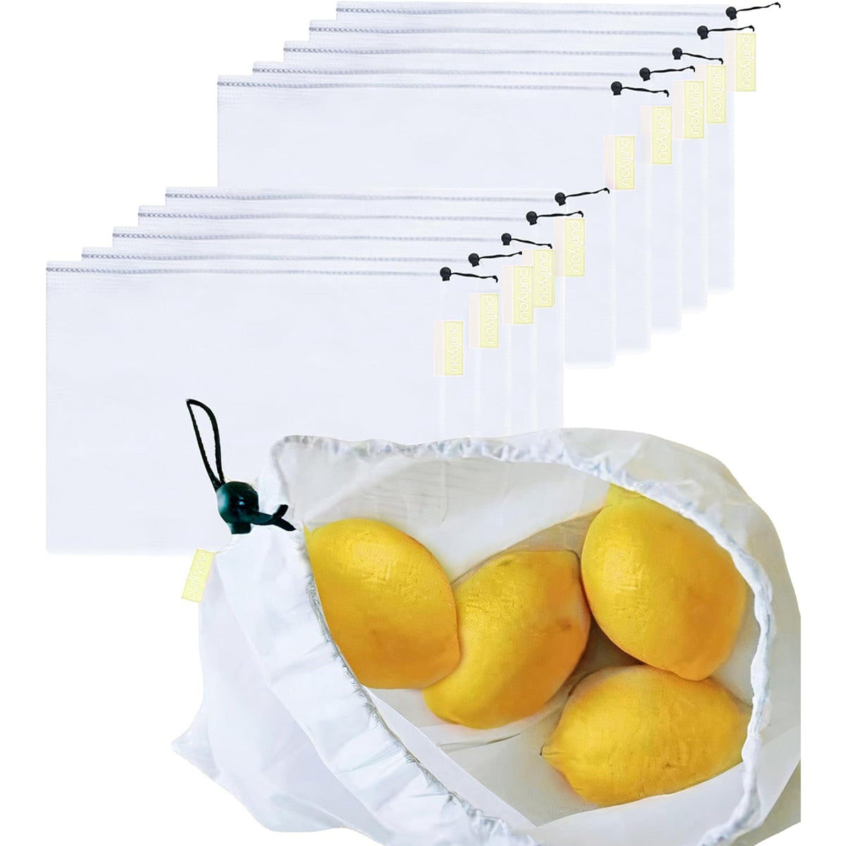 purifyou Reusable Mesh Produce Bags - BPA-Free Storage Set