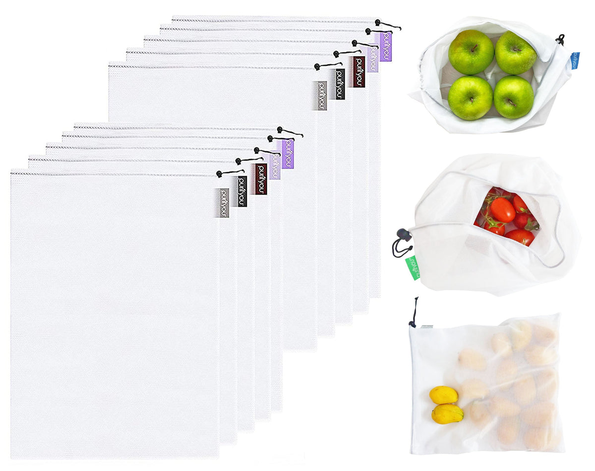 purifyou Reusable Mesh Produce Bags - BPA-Free Storage Set