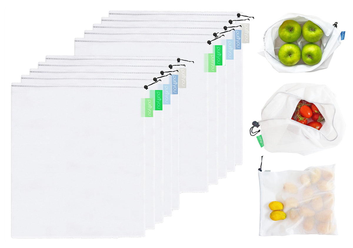 purifyou Reusable Mesh Produce Bags - BPA-Free Storage Set
