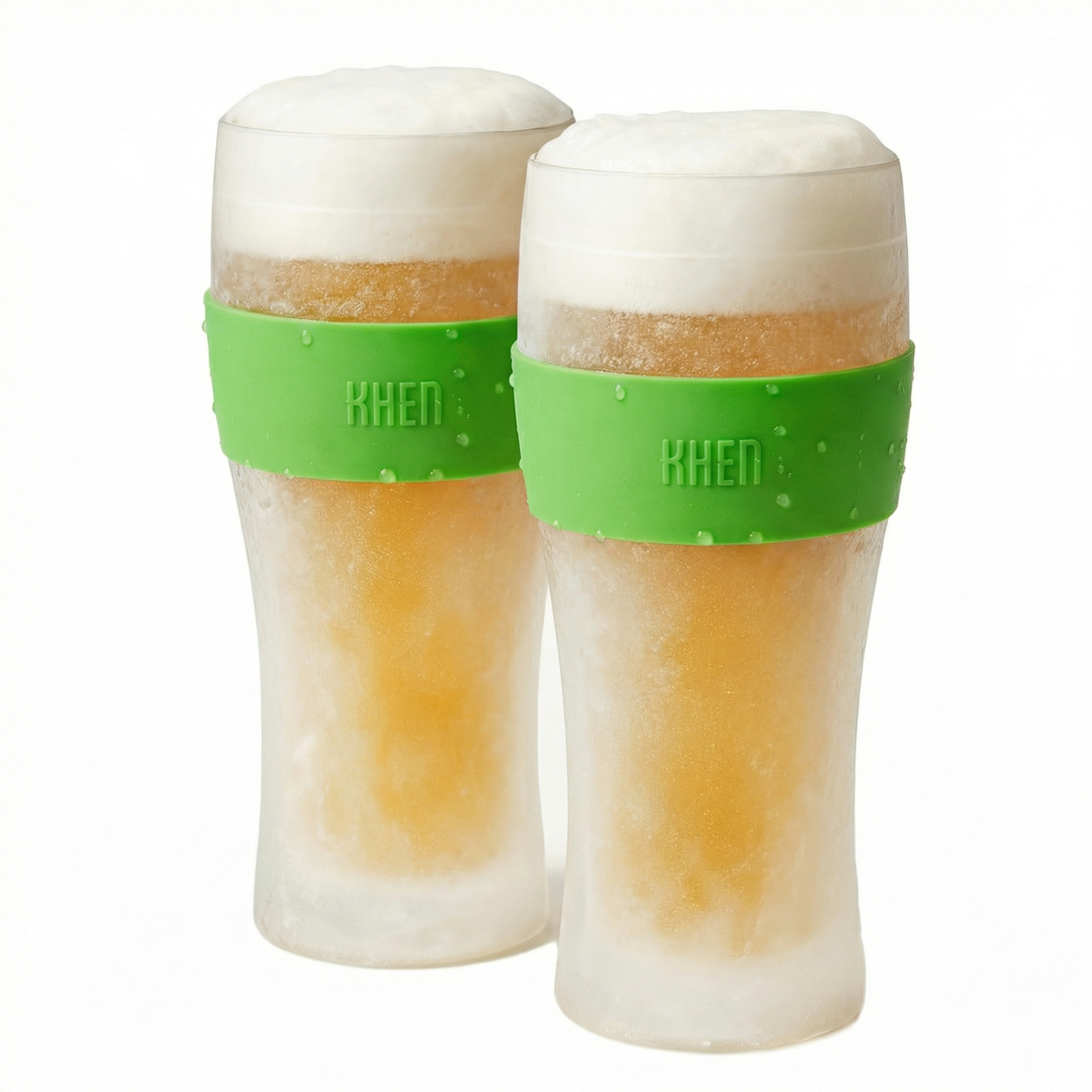 Khen Barcelona Acrylic Cooling Beer Glasses | Set of 2 | 12oz | 7.8"H | Break-Resistant | Insulated - Niksstuff
