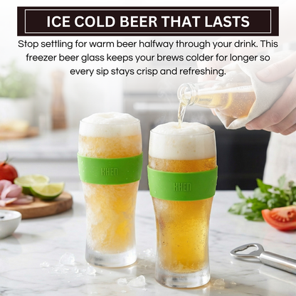 Khen Barcelona Acrylic Cooling Beer Glasses | Set of 2 | 12oz | 7.8"H | Break-Resistant | Insulated - Niksstuff