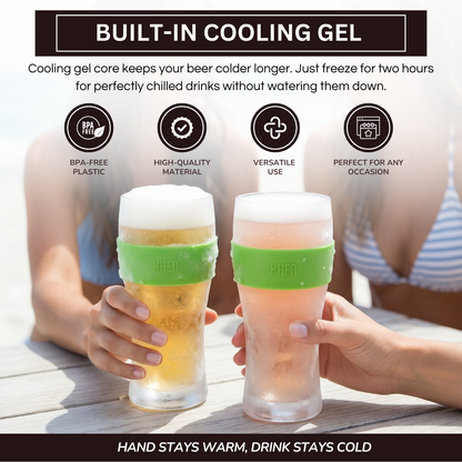 Khen Barcelona Acrylic Cooling Beer Glasses | Set of 2 | 12oz | 7.8"H | Break-Resistant | Insulated - Niksstuff