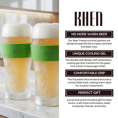 Khen Barcelona Acrylic Cooling Beer Glasses | Set of 2 | 12oz | 7.8"H | Break-Resistant | Insulated - Niksstuff