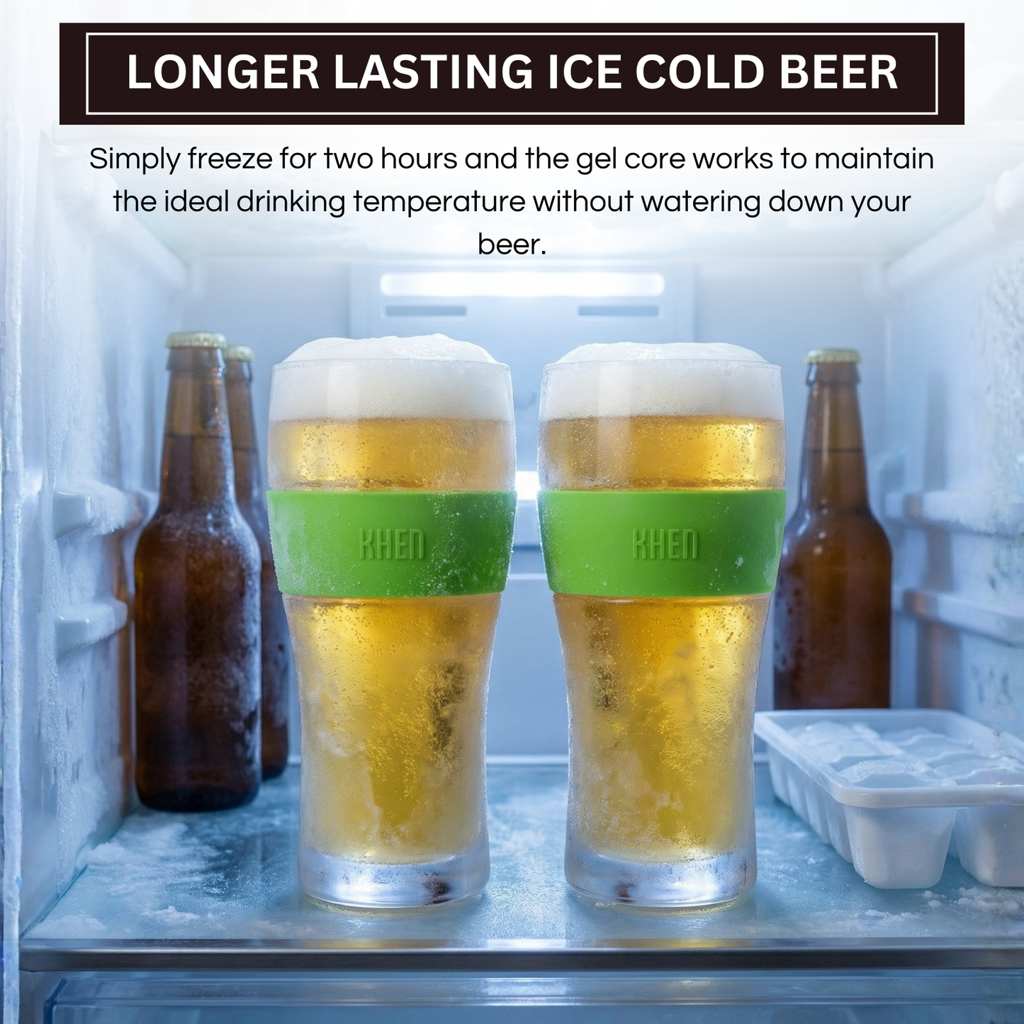 Khen Barcelona Acrylic Cooling Beer Glasses | Set of 2 | 12oz | 7.8"H | Break-Resistant | Insulated - Niksstuff