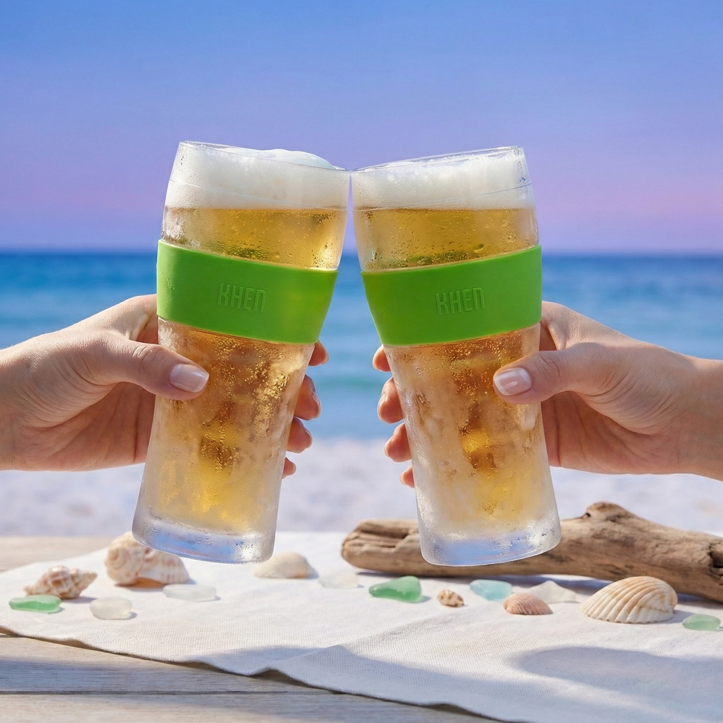 Khen Barcelona Acrylic Cooling Beer Glasses | Set of 2 | 12oz | 7.8"H | Break-Resistant | Insulated - Niksstuff