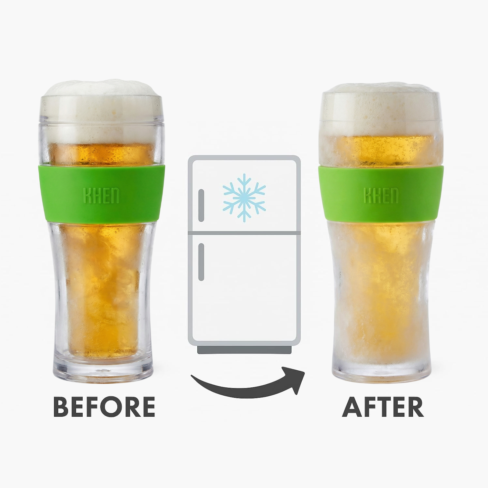 Khen Barcelona Acrylic Cooling Beer Glasses | Set of 2 | 12oz | 7.8"H | Break-Resistant | Insulated - Niksstuff
