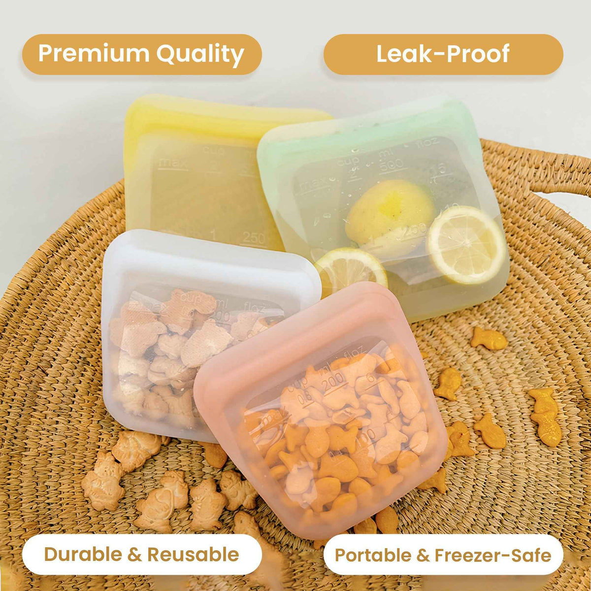 purifyou Reusable Silicone Food Storage Bags - Set of 5
