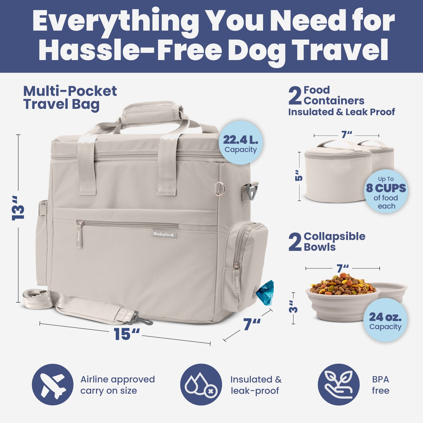 Rubyloo The Original Doggy Bag™ | Dog Travel Tote | 25L | Airline-Approved | 7 Colors