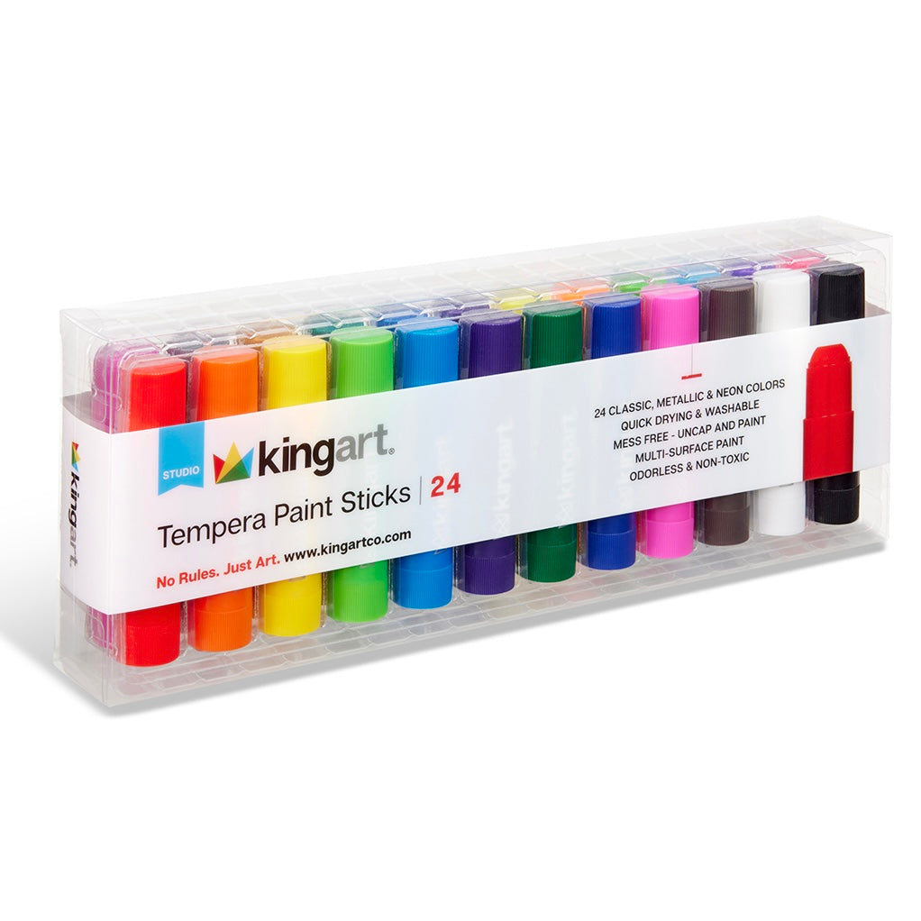 KINGART Tempera Paint Sticks - 24-Color Set, Washable & Mess-Free