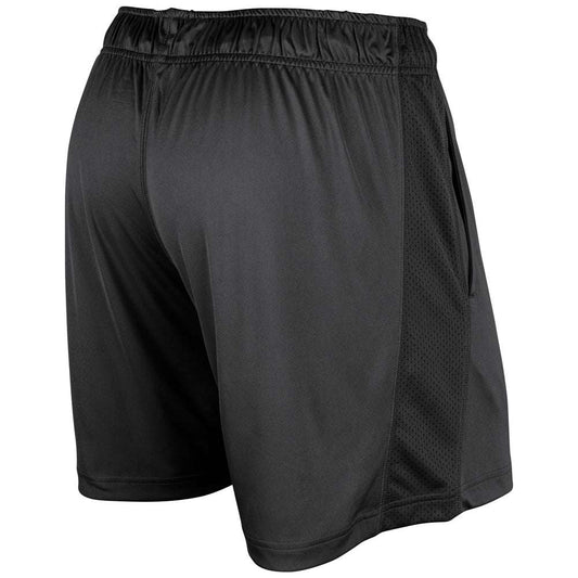 Limitless 7-inch basketball shorts (Dri-Gear) black; side view, elastic waist, perforated panel