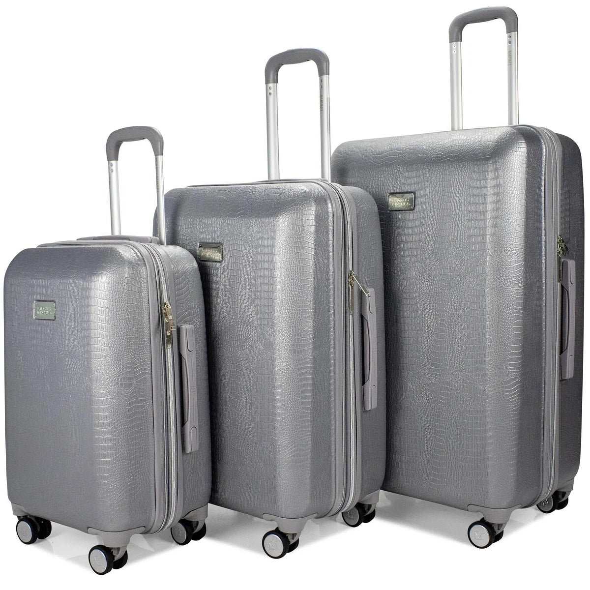 Badgley Mischka 3-Piece Expandable Luggage Set – Snakeskin Texture, 8-Spinner Wheels