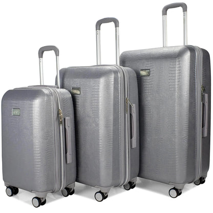 Badgley Mischka 3-Piece Expandable Luggage Set – Snakeskin Texture, 8-Spinner Wheels