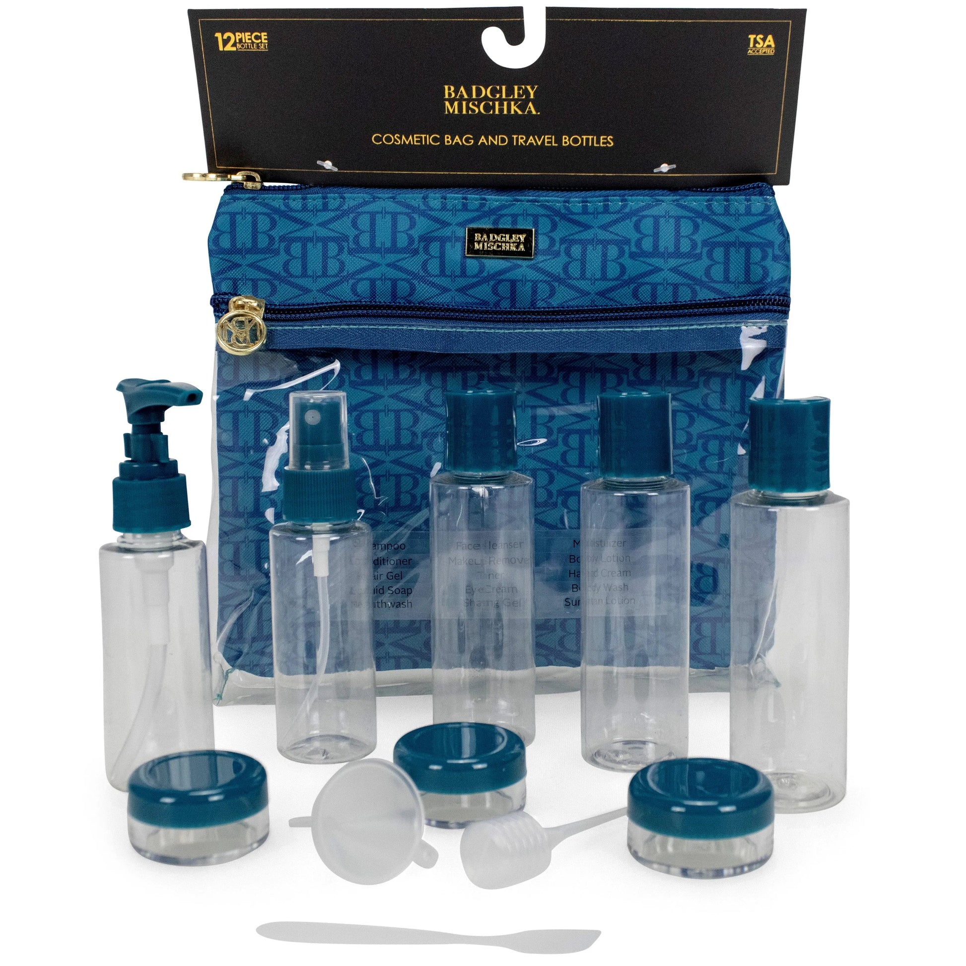 Badgley Mischka TSA Approved 12-Piece Travel Bottle Set | Essence - Niksstuff