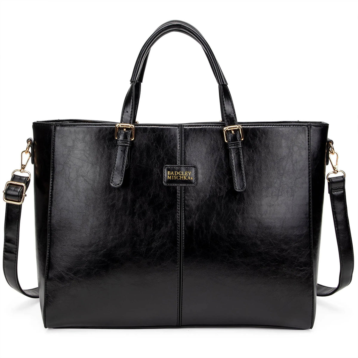 Badgley Mischka Julia Vegan Leather Weekender Bag with Trolley Sleeve – Tan & Black