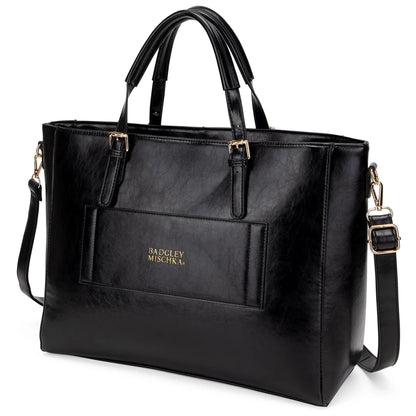 Badgley Mischka Julia Vegan Leather Weekender Bag with Trolley Sleeve – Tan & Black