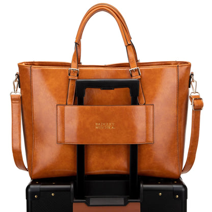Badgley Mischka Julia Vegan Leather Weekender Bag with Trolley Sleeve – Tan & Black