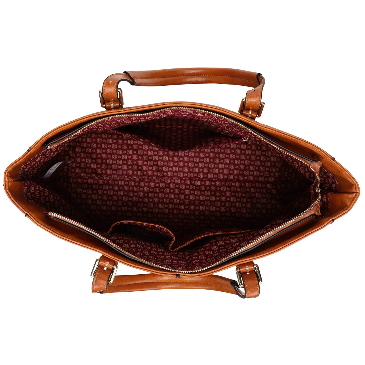 Badgley Mischka Julia Vegan Leather Weekender Bag with Trolley Sleeve – Tan & Black