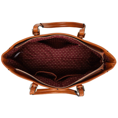 Badgley Mischka Julia Vegan Leather Weekender Bag with Trolley Sleeve – Tan & Black