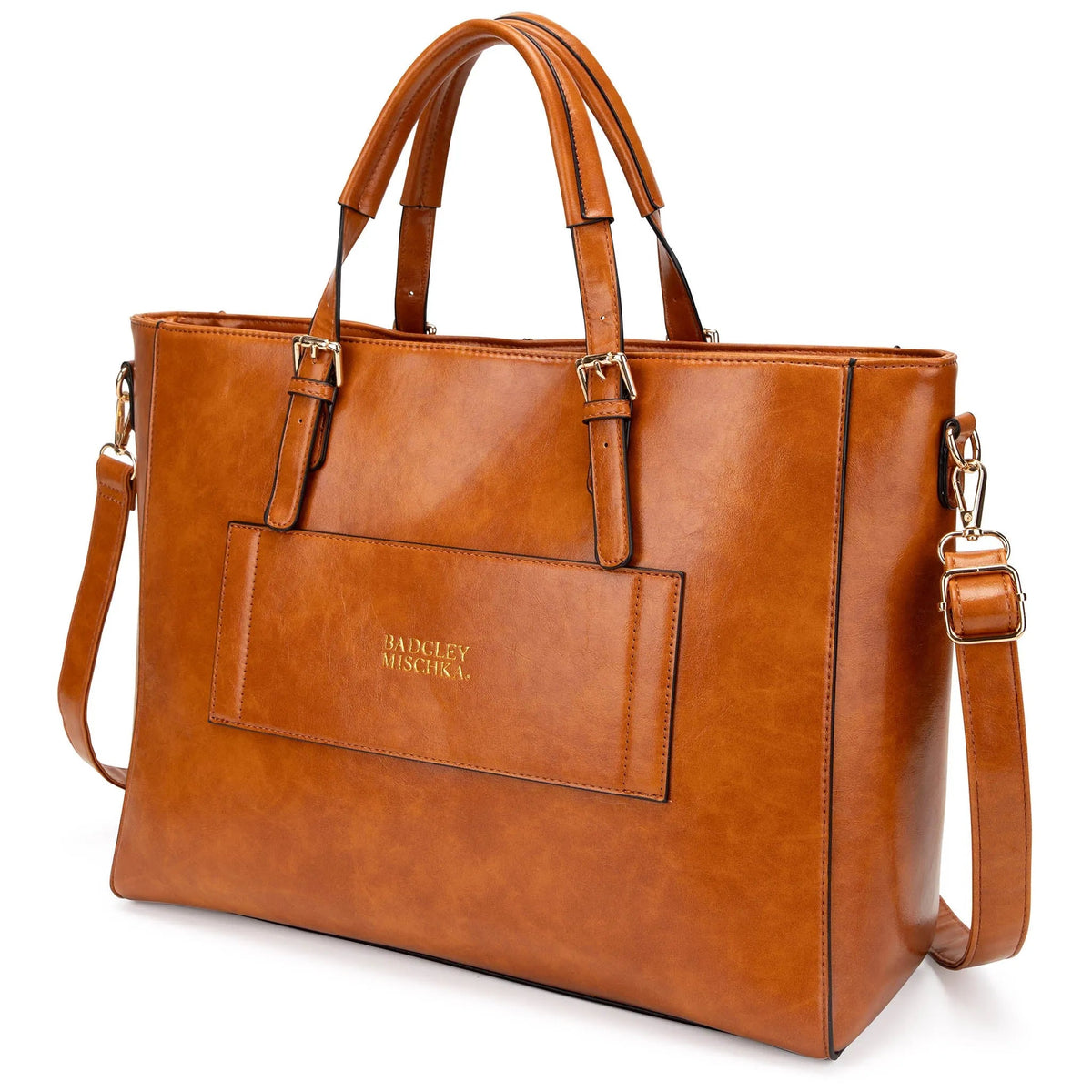 Badgley Mischka Julia Vegan Leather Weekender Bag with Trolley Sleeve – Tan & Black