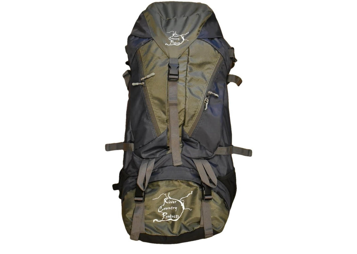River Country Gear 65L Backpacking Pack – 4 lbs 2 oz, Torso-Adjustable 16–21.5”, Rainfly Included