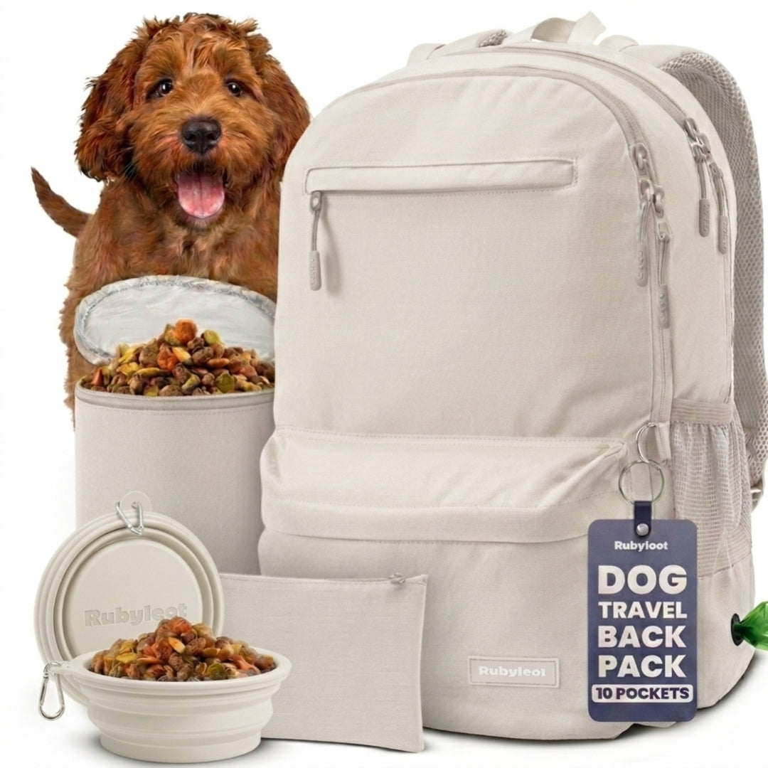 Rubyloo The Original Doggy Bag™ | Dog Supply Backpack | 6-Piece Set | 10 Pockets | 5 Colors