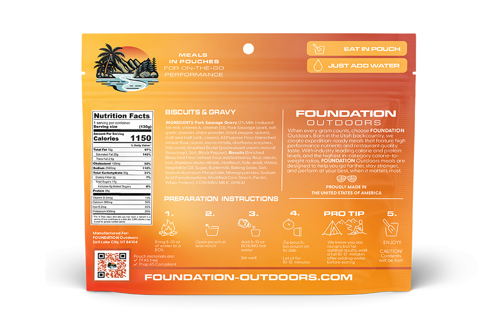 Foundation Outdoors Biscuits & Sausage Gravy Freeze Dried Meal