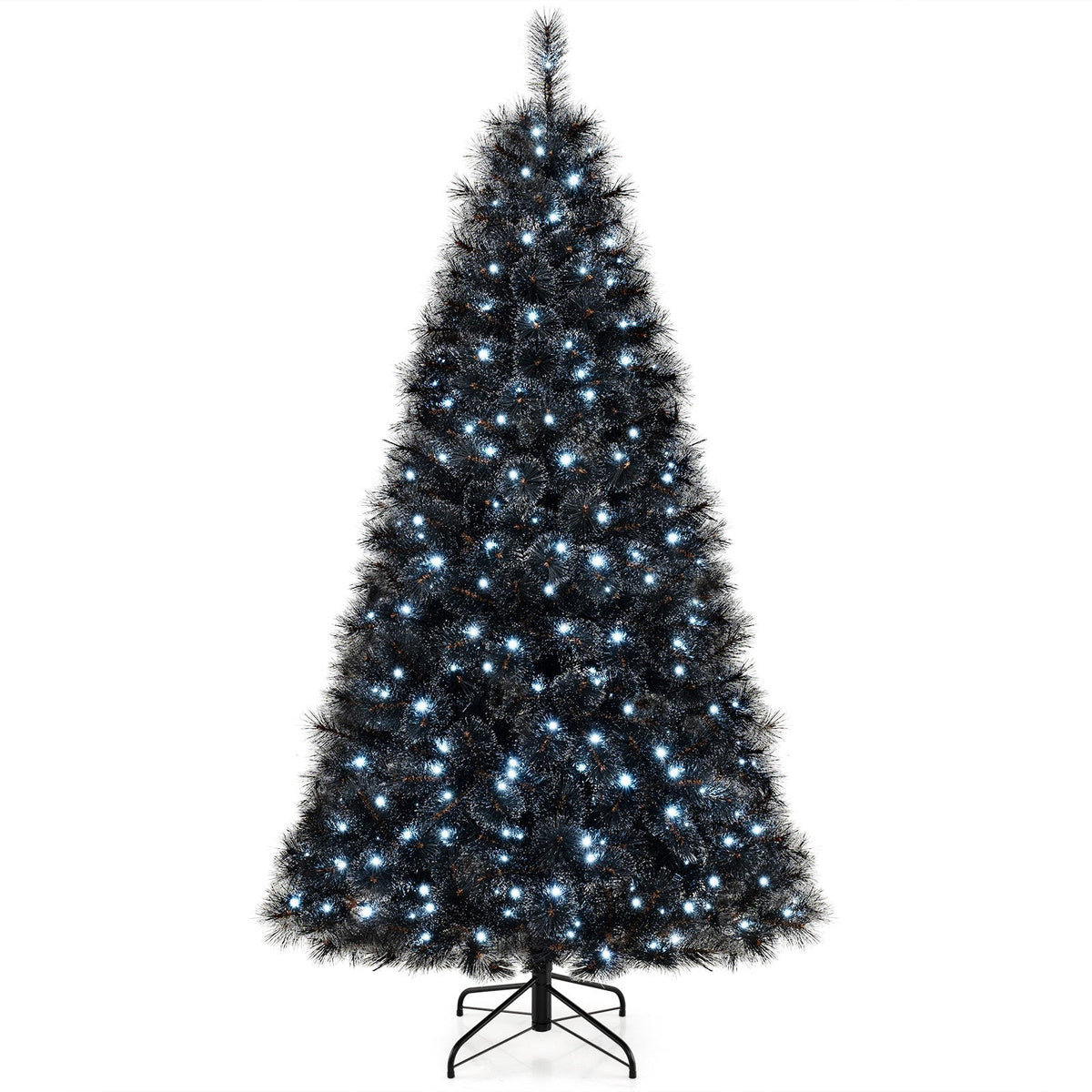 Black Artificial Halloween & Christmas Tree with Cool White LED Lights – 6 or 7 FT