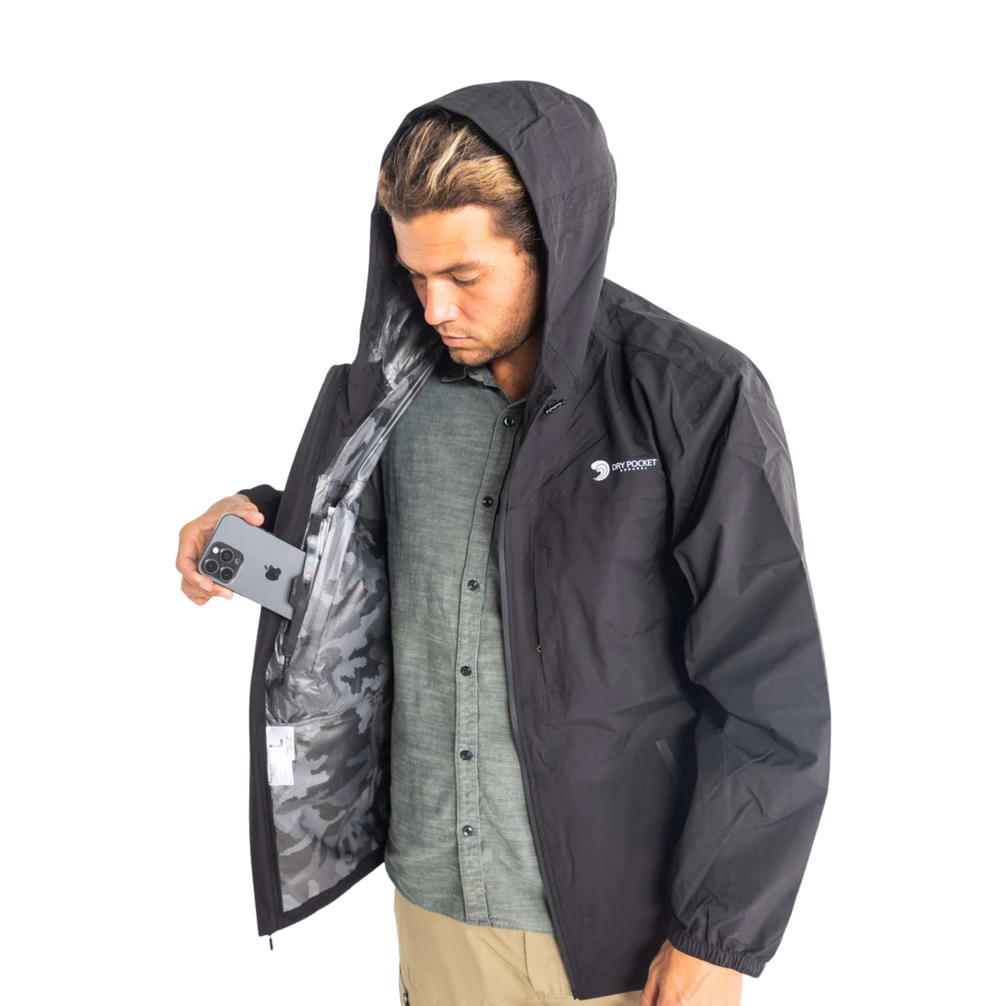 Black Fin — The Outback Waterproof Rain Jacket with IPX8 Dry Bag Pocket | XS–4XL
