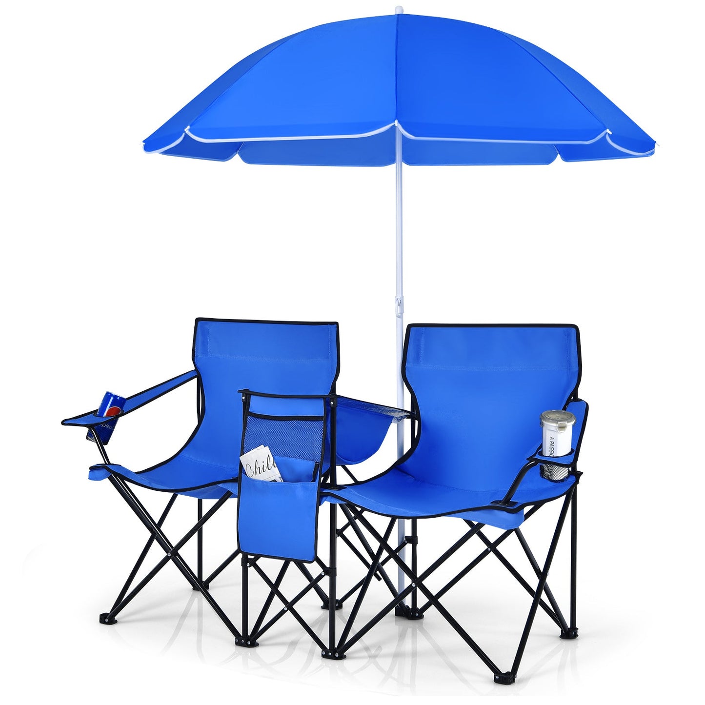 Portable Folding Double Chair with Umbrella & Built-In Cooler | 7 Colors - Niksstuff