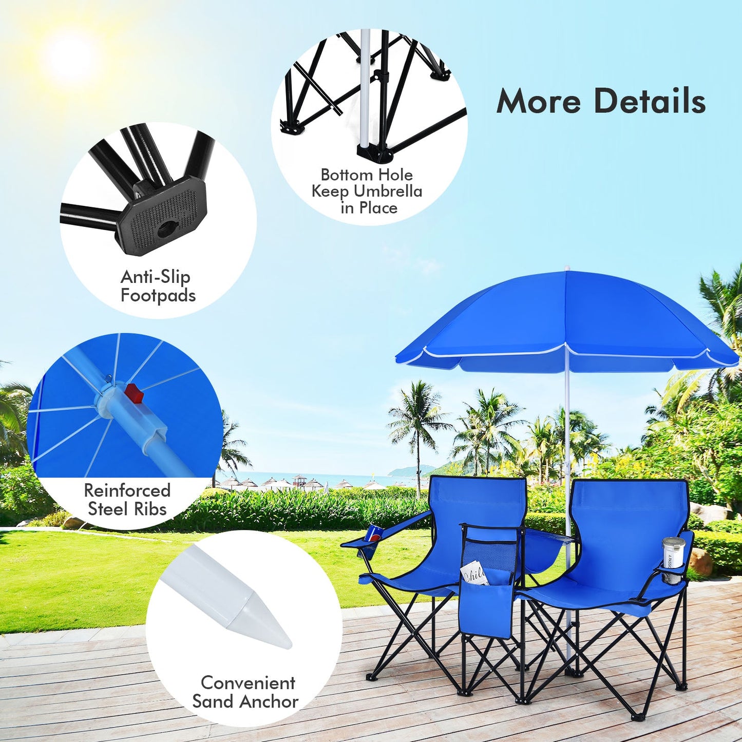 Portable Folding Double Chair with Umbrella & Built-In Cooler | 7 Colors - Niksstuff