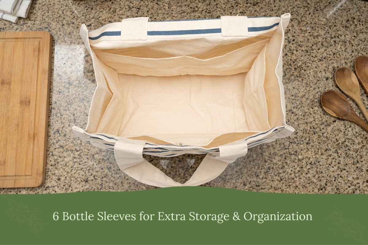 Organic Cotton Canvas Grocery Tote Bag with Bottle Sleeves