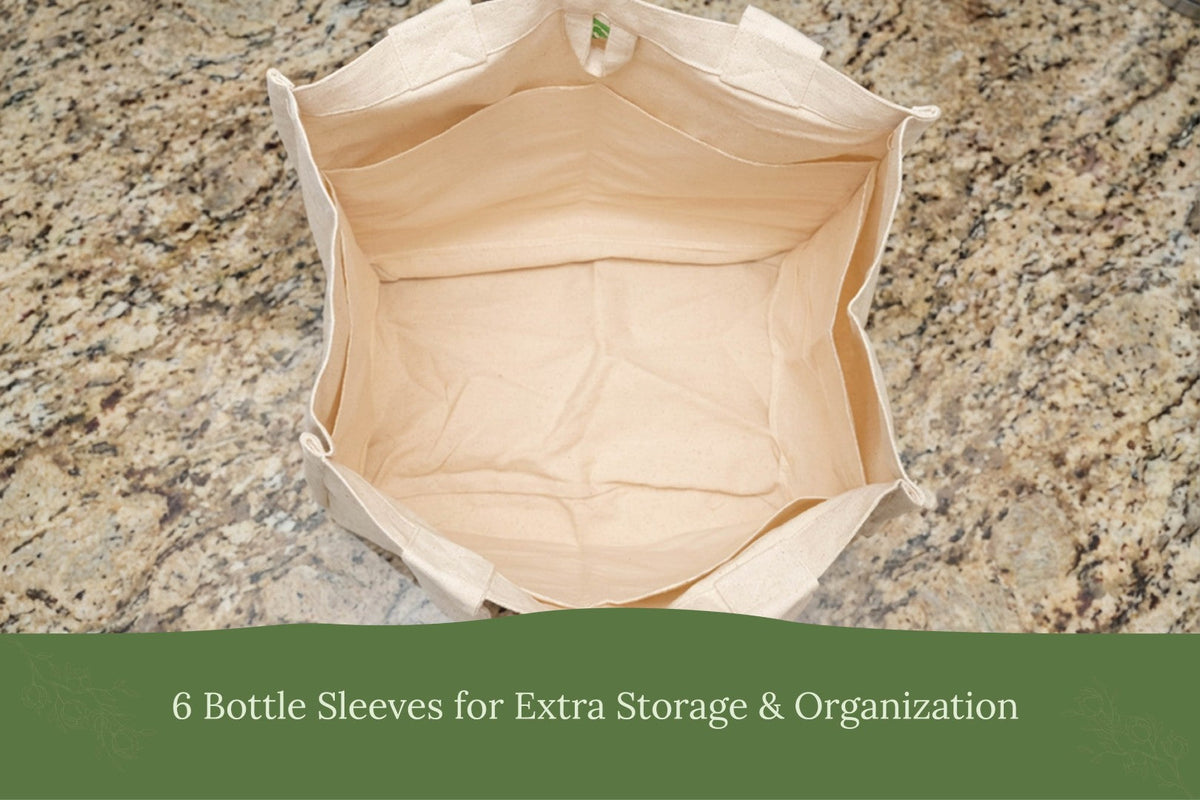 Organic Cotton Canvas Grocery Tote Bag with Bottle Sleeves