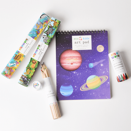 Creative Coloring Bundle for Kids – Ocean & Jungle Scrolls, XL Beeswax Crayons, Solar Art Pad & Colored Pencils