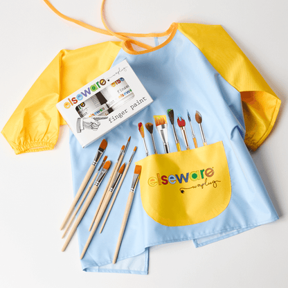 Mess-Free Kids Paint Bundle – All-Natural Finger Paint, Water-Repellent Art Smock & 8-Piece Brush Set | Ages 3-6
