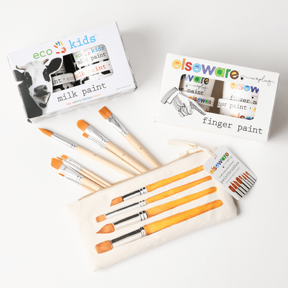Creative Painting Bundle for Kids – All-Natural Finger Paint, Milk Paint (Tempera) & 8-Piece Brush Set | Non-Toxic