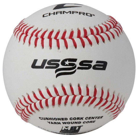 Champro USSSA-approved full-grain leather baseball with red seams and USSSA logo