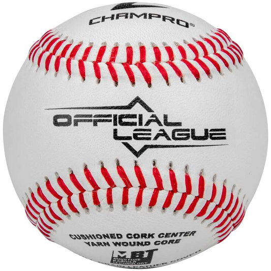 Champro leather baseball with red-and-white stitching and Official League logo