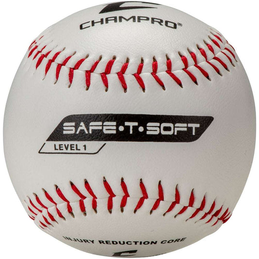 Champro Safe-T-Soft Level 1 tee ball training baseball, white with red stitching
