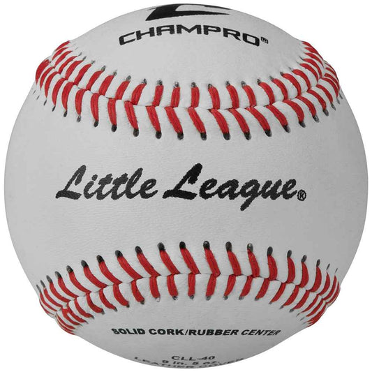 Little League baseball with Little League text, Champro logo, and red-and-white seams