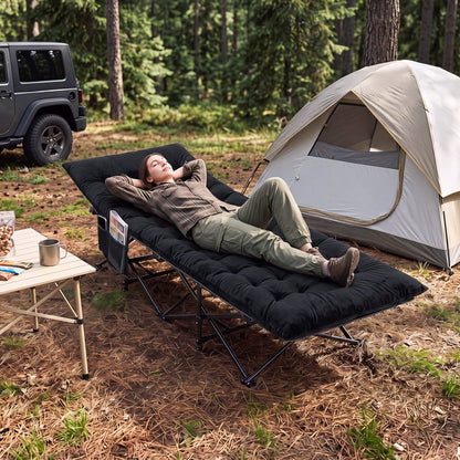 Camping Cot for Adults | Crystal Velvet Padded Mat | 330 lb Capacity | No Assembly | Navy or Dark Gray