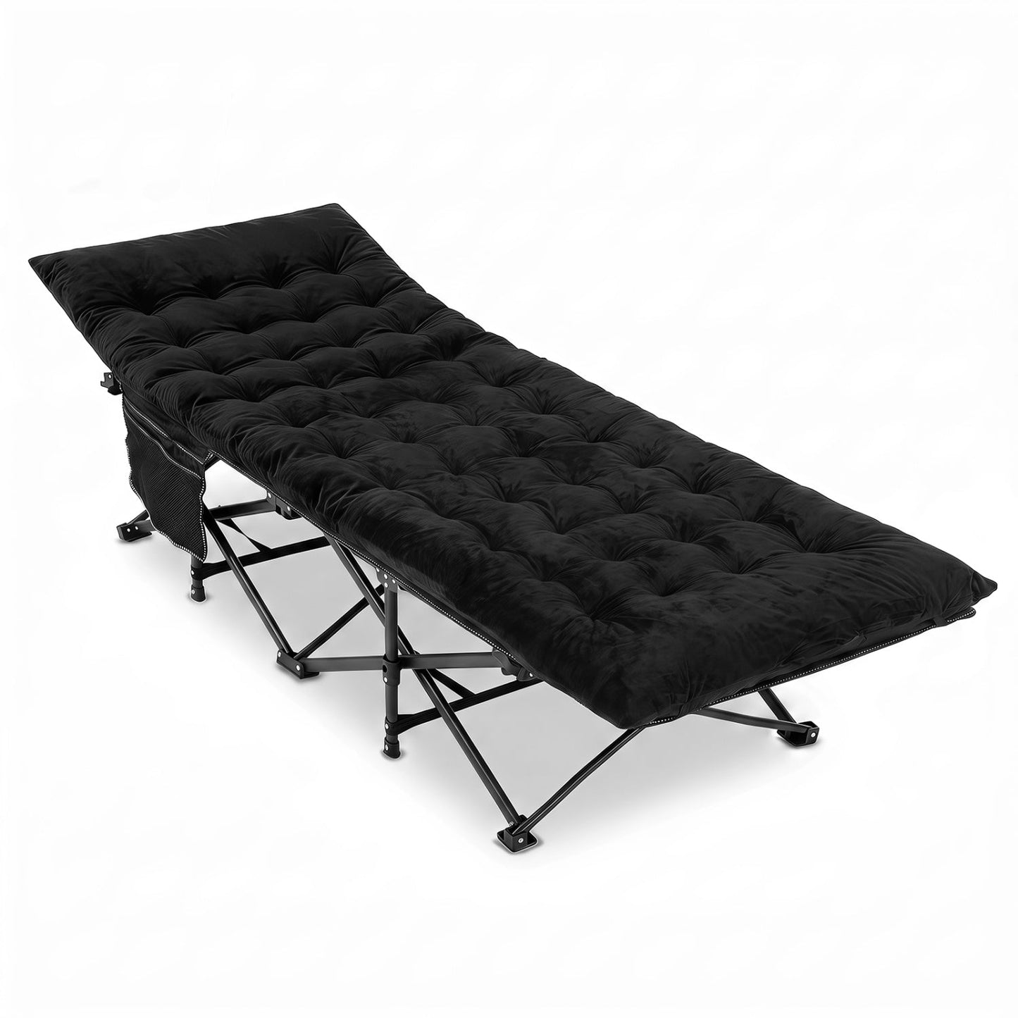 Camping Cot for Adults | Crystal Velvet Padded Mat | 330 lb Capacity | No Assembly | Navy or Dark Gray
