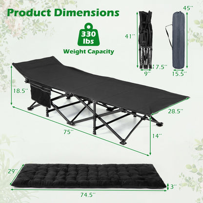 Camping Cot for Adults | Crystal Velvet Padded Mat | 330 lb Capacity | No Assembly | Navy or Dark Gray